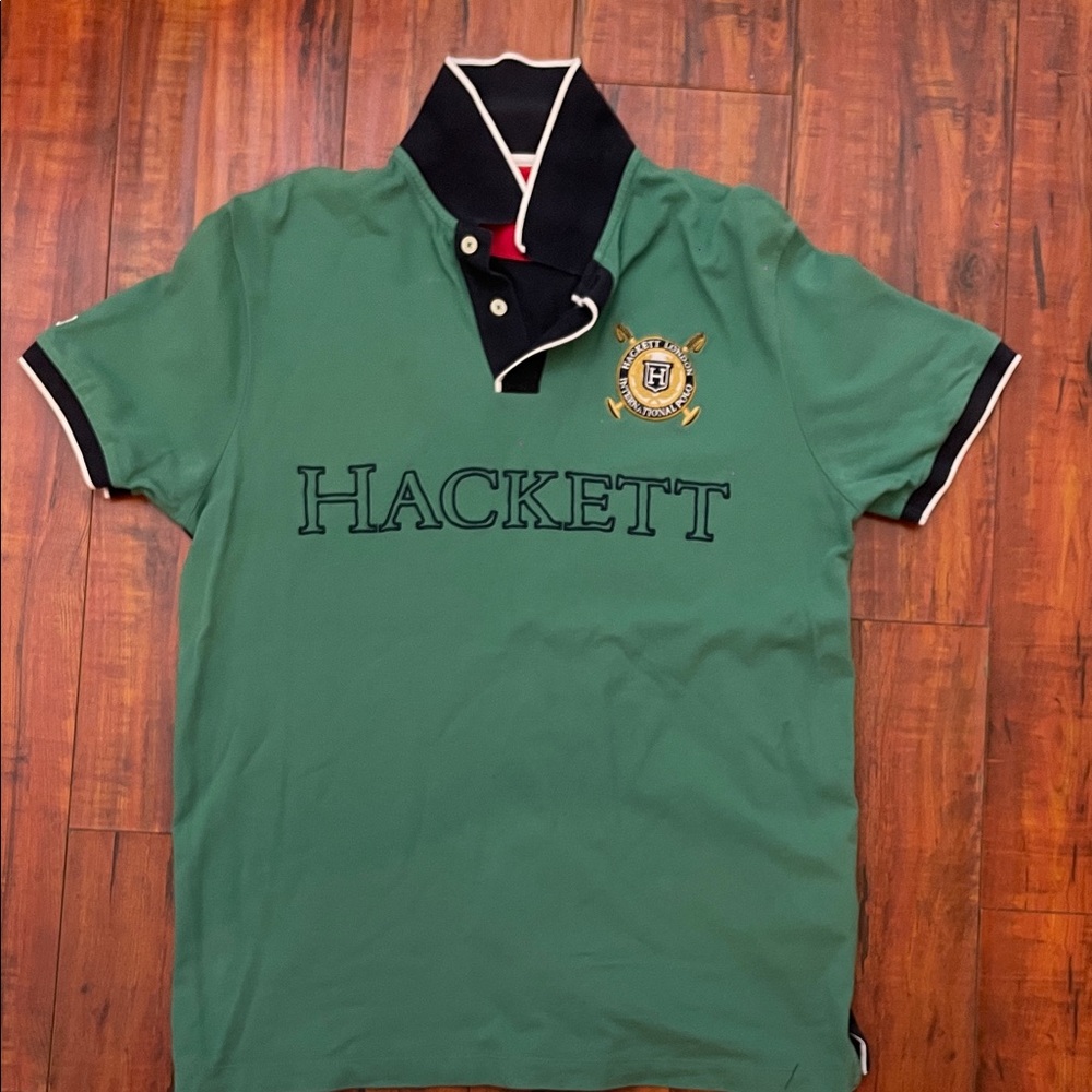 Hackett Polo Shirt in Green and navy back MEDIUM